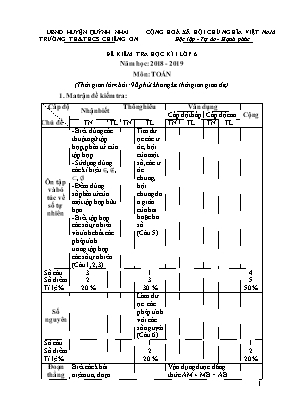 Đề kiểm tra học kỳ I môn Toán Lớp 6 - Năm học 2018-2019 - Trường TH và THCS Chiềng Ơn (Có đáp án)